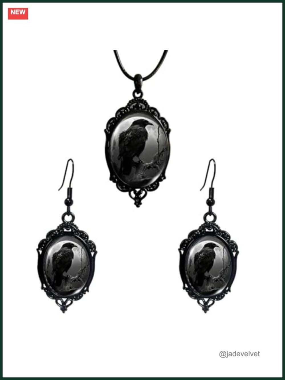 Gothic Raven Necklace Earrings Set Metal Halloween Jewelry for Women